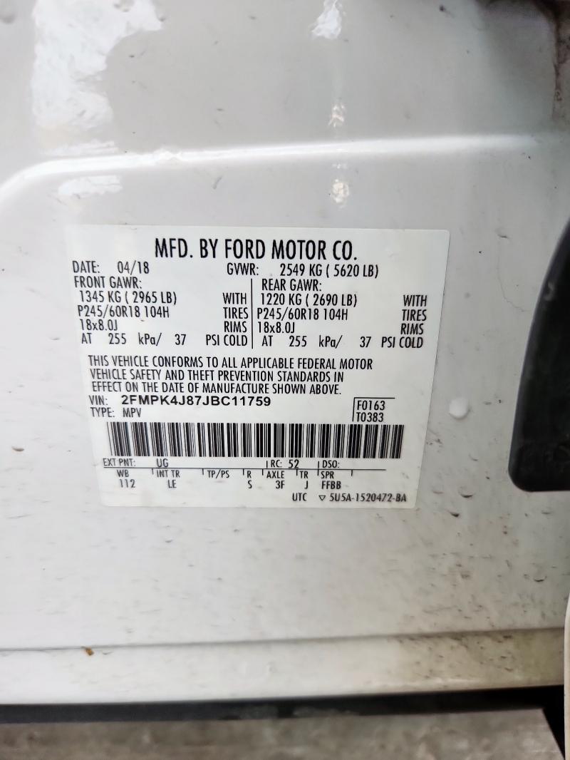 2FMPK4J87JBC11759 - 2018 FORD EDGE SEL 白色 照片 14