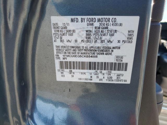 1FMCU0EG5CKB54005 - 2012 FORD ESCAPE LIMITED 蓝色 照片 12