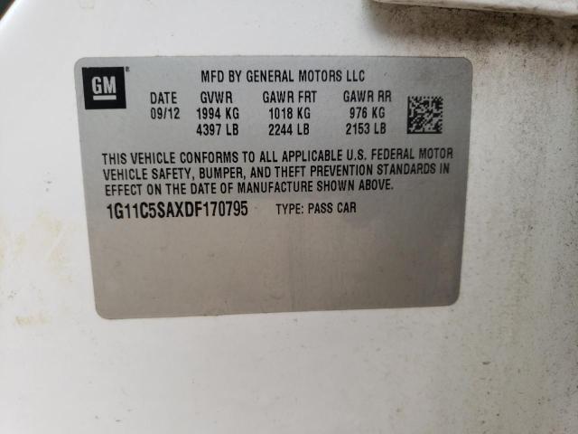 1G11C5SAXDF170795 - 2013 CHEVROLET MALIBU 1LT WHITE photo 12