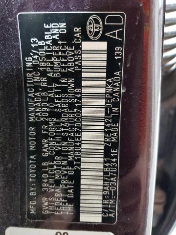 2T1BU4EE7DC071748 - 2013 TOYOTA COROLLA BASE Bordeaux Foto 12