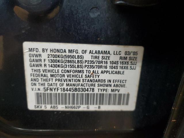 5FNYF18445B030478 - 2005 HONDA PILOT EX GRAY photo 13