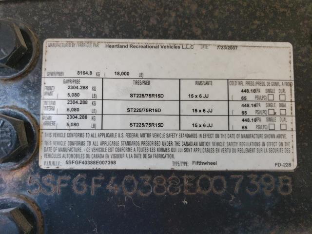5SFGF40388E007398 - 2008 HEARTLAND CYCLONE თეთრი ფოტო 10