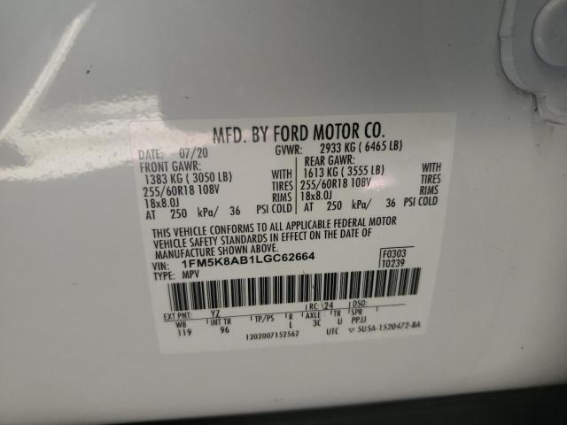 1FM5K8AB1LGC62664 - 2020 FORD EXPLORER POLICE INTERCEPTOR Weiß Foto 13