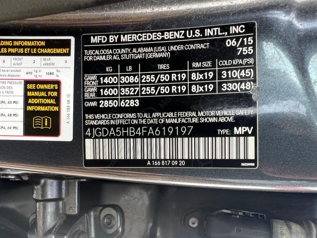 4JGDA5HB4FA619197 - 2015 MERCEDES-BENZ ML 350 4MATIC GRAY photo 10