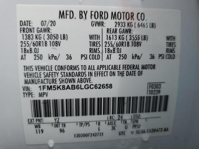 1FM5K8AB6LGC62658 - 2020 FORD EXPLORER POLICE INTERCEPTOR WHITE photo 13