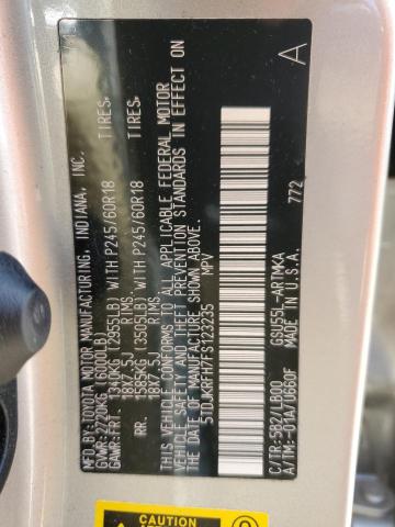 5TDJKRFH7FS123235 - 2015 TOYOTA HIGHLANDER XLE 米色 照片 14