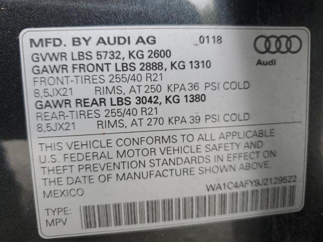 WA1C4AFY9J2129522 - 2018 AUDI SQ5 PRESTIGE GRAY photo 13