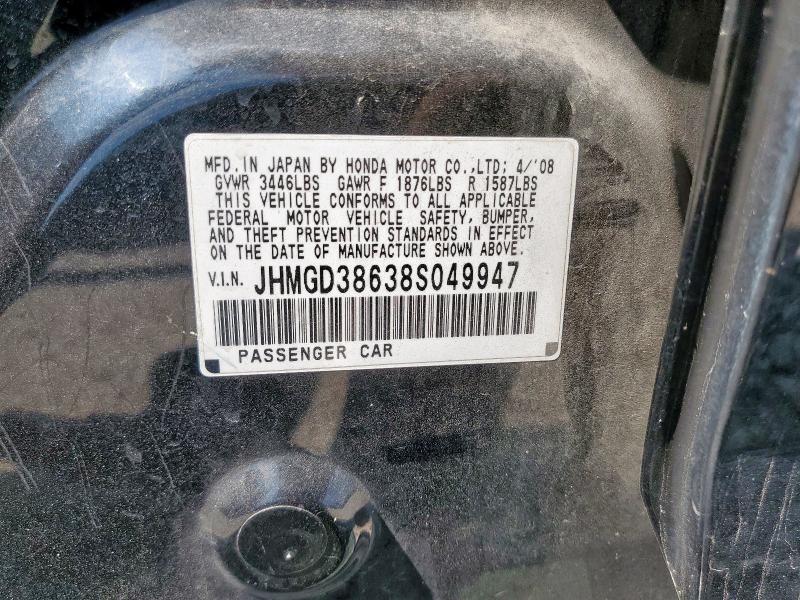 JHMGD38638S049947 - 2008 HONDA FIT SPORT BLACK photo 13