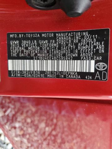 2T1BU4EE4BC595842 - 2011 TOYOTA COROLLA BASE Rot Foto 12