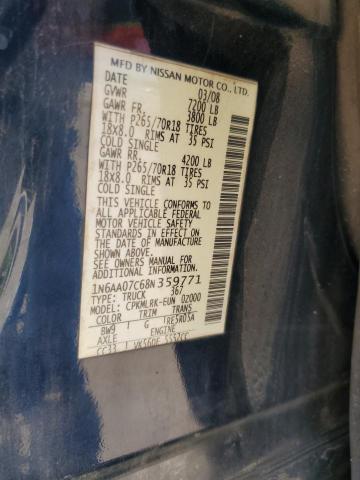 1N6AA07C68N359771 - 2008 NISSAN TITAN XE 蓝色 照片 12