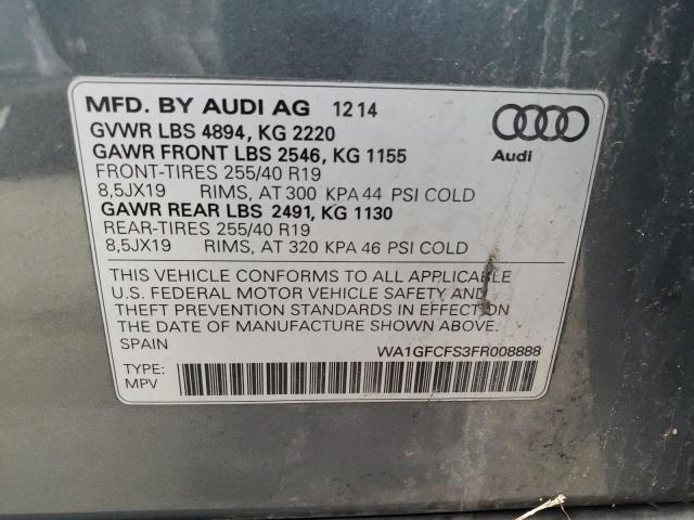 WA1GFCFS3FR008888 - 2015 AUDI Q3 PRESTIGE GRAY photo 12