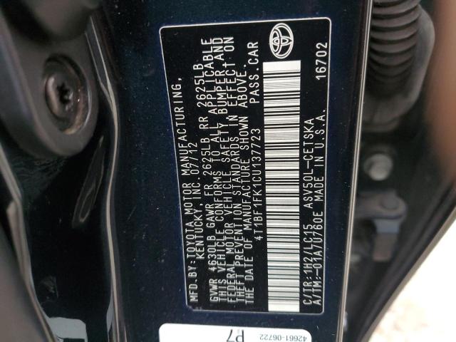 4T1BF1FK1CU137723 - 2012 TOYOTA CAMRY BASE შავი ფოტო 13