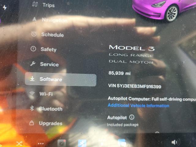 5YJ3E1EB3MF916399 - 2021 TESLA MODEL 3 Черный фото 9