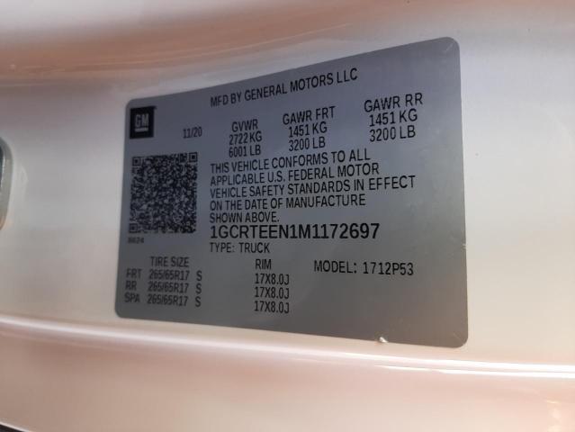 1GCRTEEN1M1172697 - 2021 CHEVROLET COLORADO ZR2 WHITE photo 12