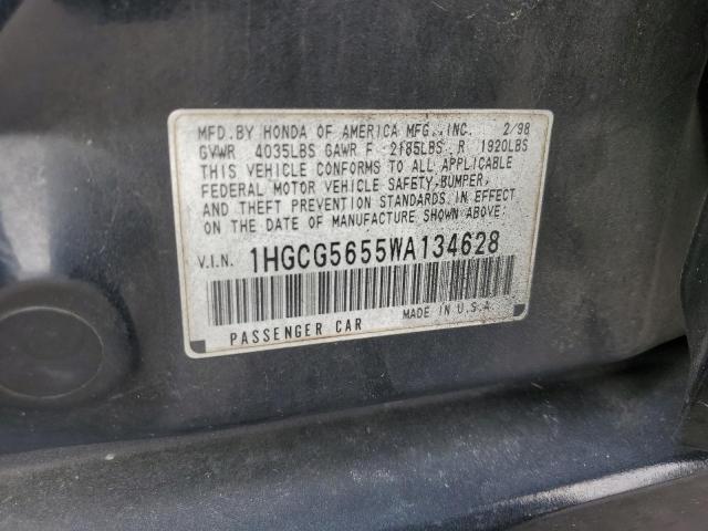1HGCG5655WA134628 - 1998 HONDA ACCORD EX BLACK photo 12