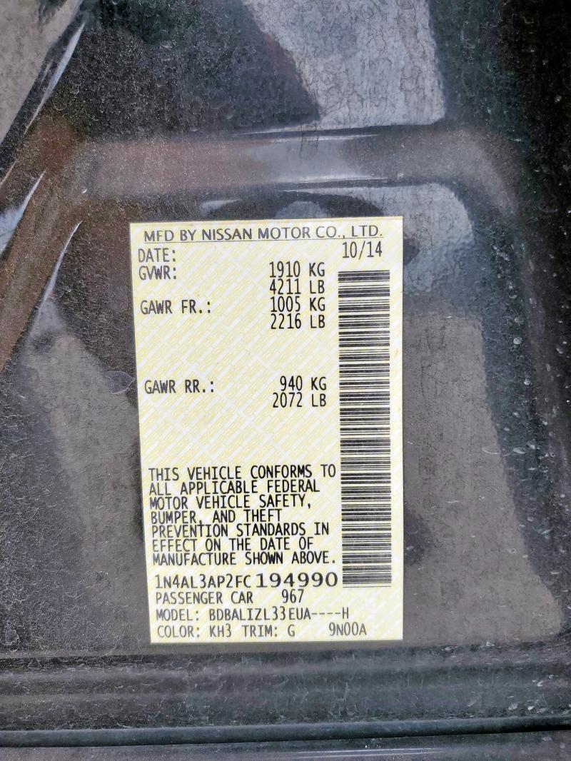 1N4AL3AP2FC194990 - 2015 NISSAN ALTIMA 2.5 黑色 照片 12