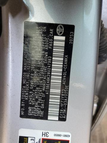 4T1BE46K28U247983 - 2008 TOYOTA CAMRY CE 银色 照片 12