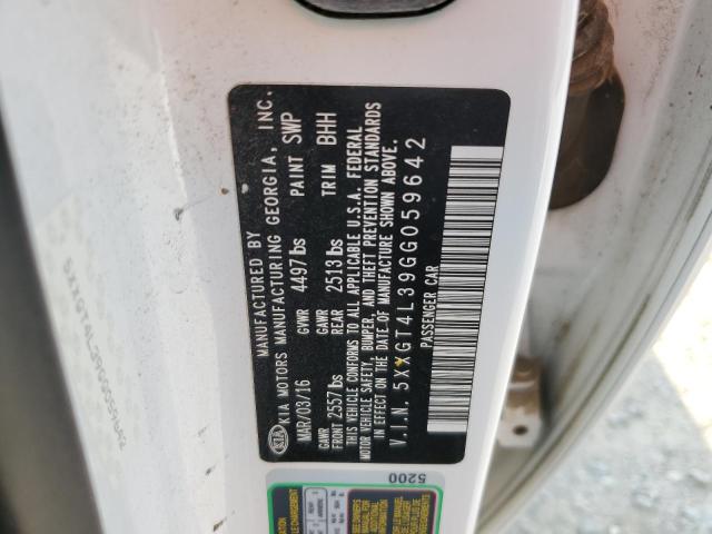 5XXGT4L39GG059642 - 2016 KIA OPTIMA LX WHITE photo 12