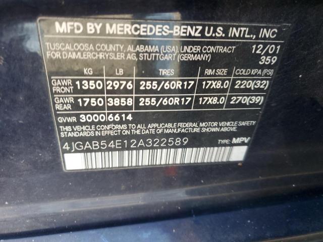 4JGAB54E12A322589 - 2002 MERCEDES-BENZ ML 320 BLUE photo 13