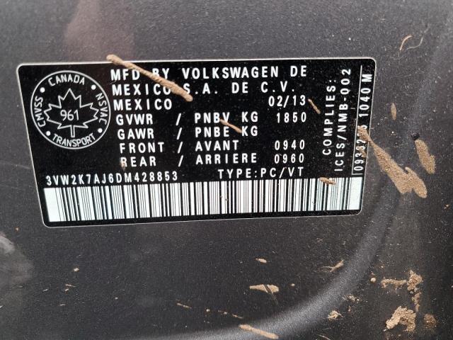 3VW2K7AJ6DM428853 - 2013 VOLKSWAGEN JETTA BASE GRAY photo 12