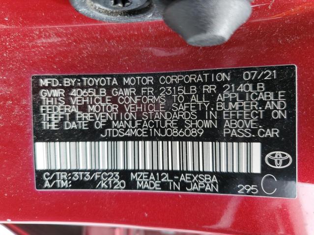 JTDS4MCE1NJ086089 - 2022 TOYOTA COROLLA SE RED photo 13