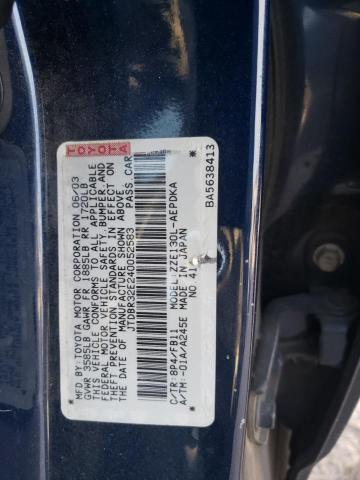 JTDBR32E240052583 - 2004 TOYOTA COROLLA CE BLUE photo 12