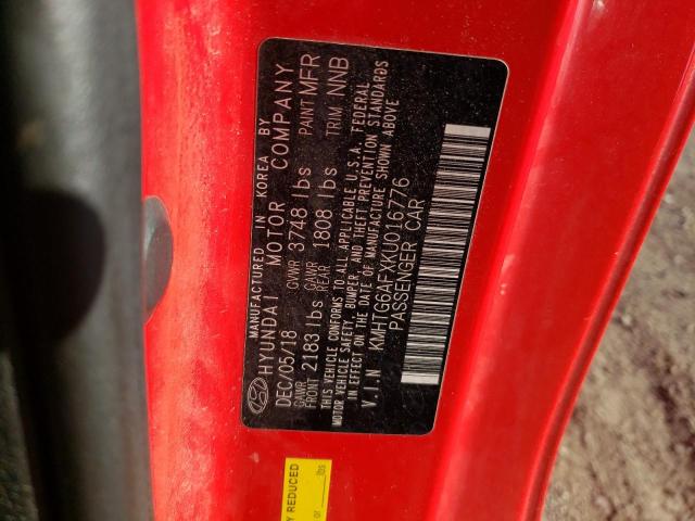 KMHTG6AFXKU016776 - 2019 HYUNDAI VELOSTER BASE Rouge photo 13