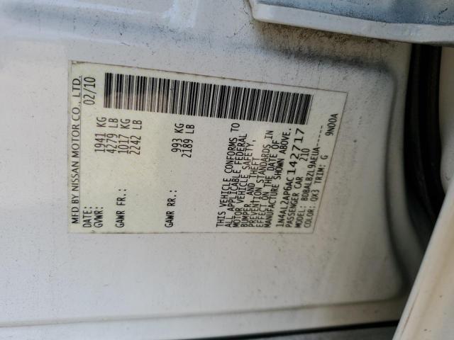 1N4AL2AP6AC142717 - 2010 NISSAN ALTIMA BASE 白色 照片 12