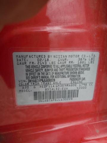 3N1AB7AP8JL630228 - 2018 NISSAN SENTRA S RED photo 12