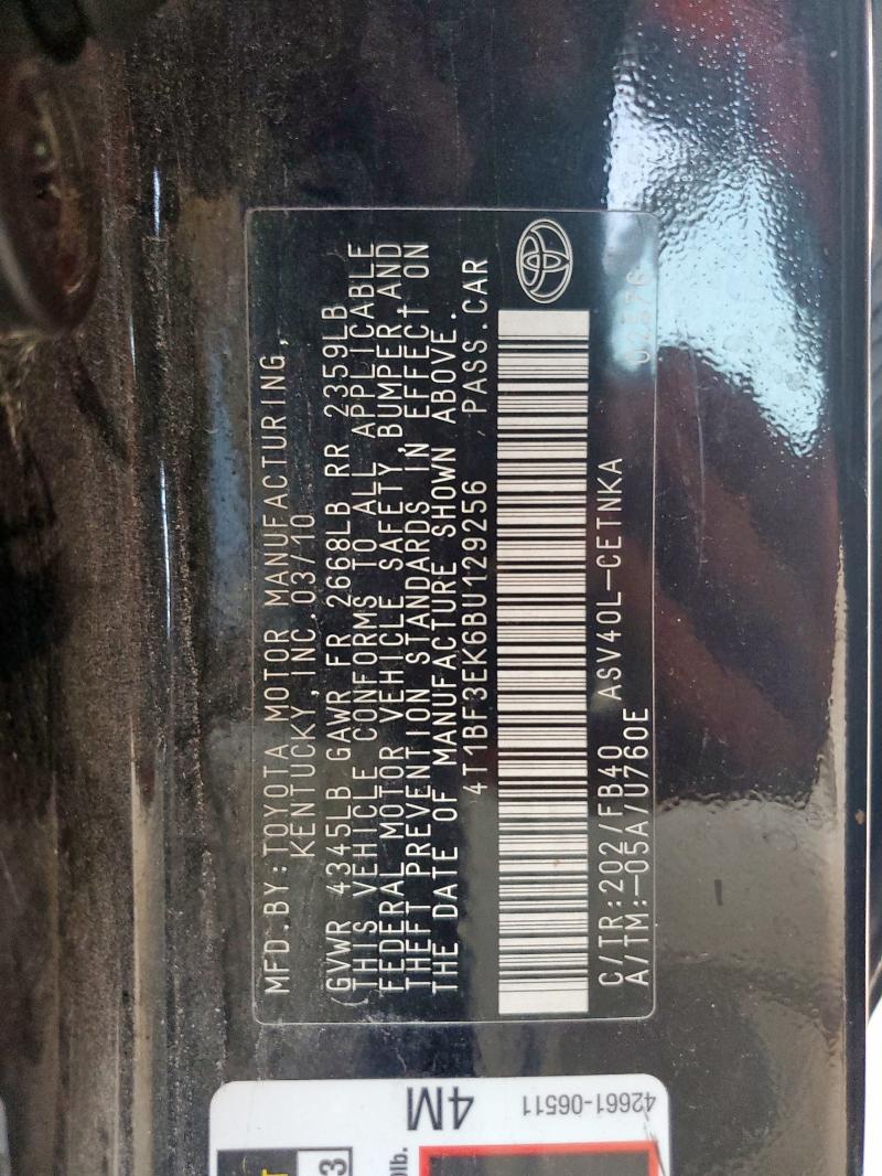 4T1BF3EK6BU129256 - 2011 TOYT CAMRY BASE BLACK photo 12