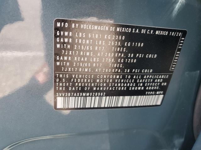 3VV3B7AX9MM028962 - 2021 VOLKSWAGEN TIGUAN SE 青色 照片 12