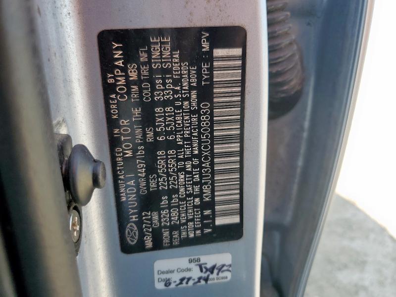 KM8JU3ACXCU508830 - 2012 HYUNDAI TUCSON GLS SILVER photo 13