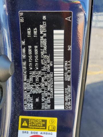 5TDJKRFH7GS291863 - 2016 TOYOTA HIGHLANDER XLE BLUE photo 14