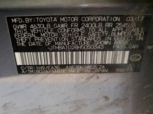 JTHBA1D28H5050343 - 2017 LEXUS IS 200T GRAY photo 12