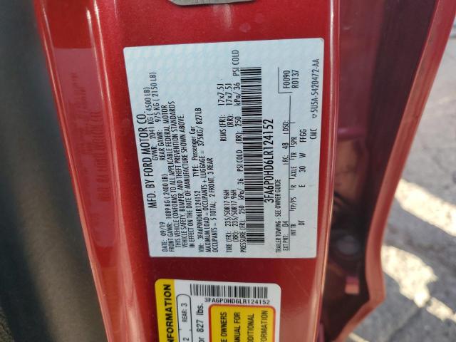 3FA6P0HD6LR124152 - 2020 FORD FUSION SE RED photo 13