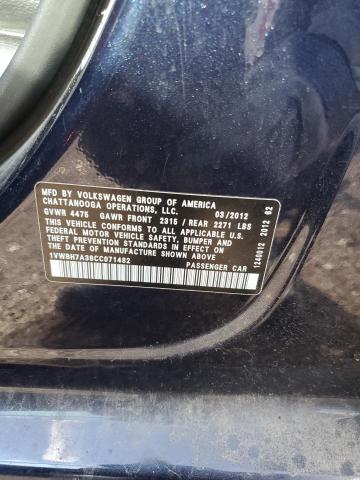 1VWBH7A38CC071482 - 2012 VOLKSWAGEN PASSAT SE BLUE photo 12