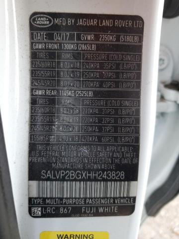 SALVP2BGXHH243828 - 2017 LAND ROVER RANGE ROVE SE WHITE photo 12