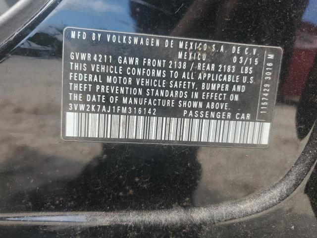 3VW2K7AJ1FM316142 - 2015 VOLKSWAGEN JETTA BASE BLACK photo 12