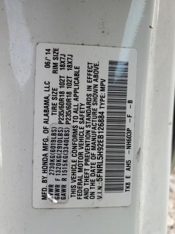 5FNRL5H92EB126884 - 2014 HONDA ODYSSEY TOURING WHITE photo 13