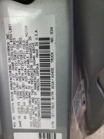 5TETX22N48Z495375 - 2008 TOYOTA TACOMA ACCESS CAB ვერცხლისფერი ფოტო 12