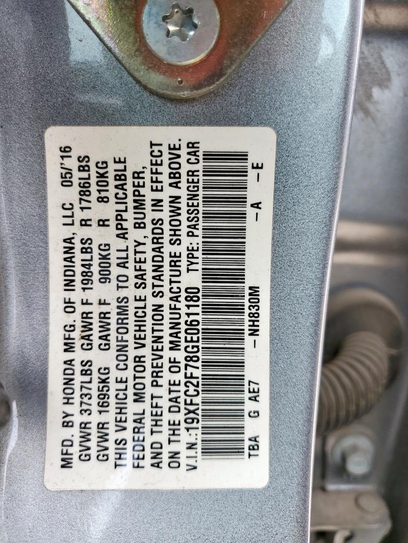 19XFC2F78GE061180 - 2016 HONDA CIVIC EX SILVER photo 12