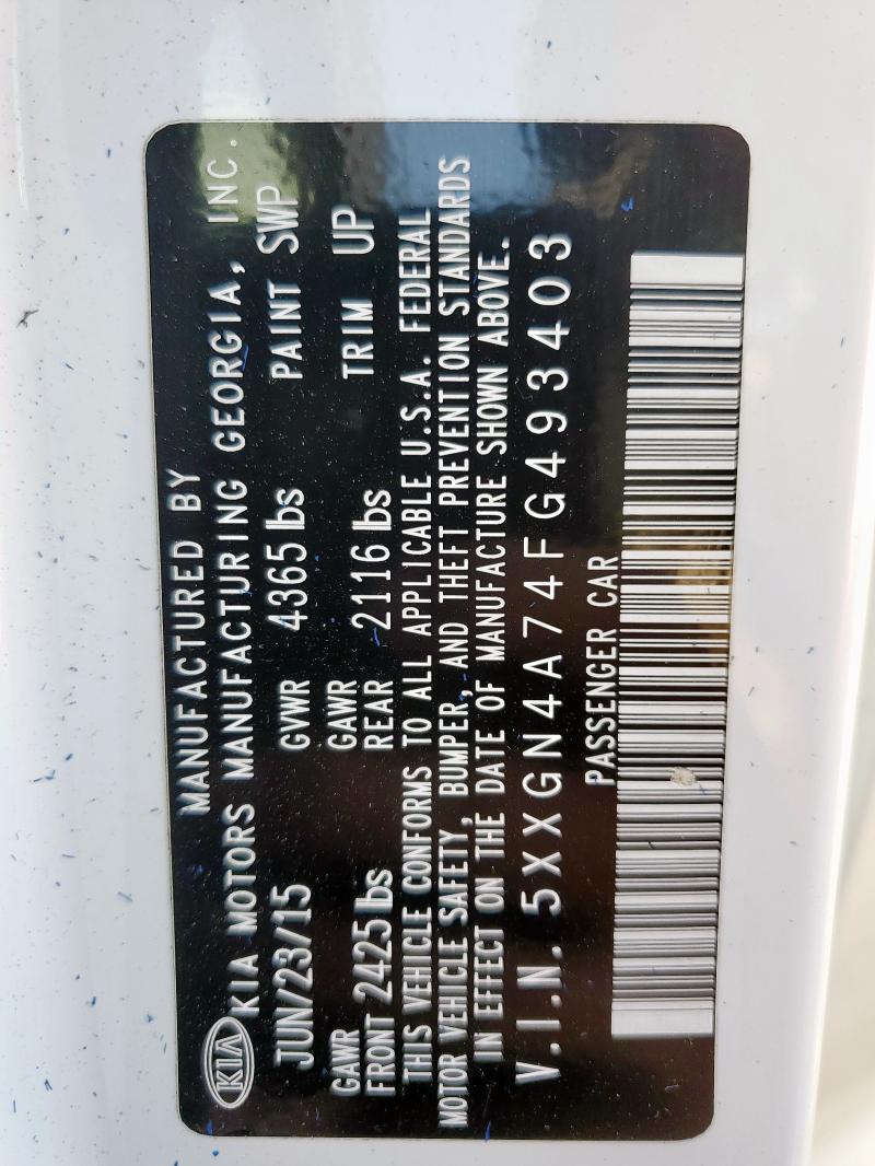 5XXGN4A74FG493403 - 2015 KIA OPTIMA EX WHITE photo 12