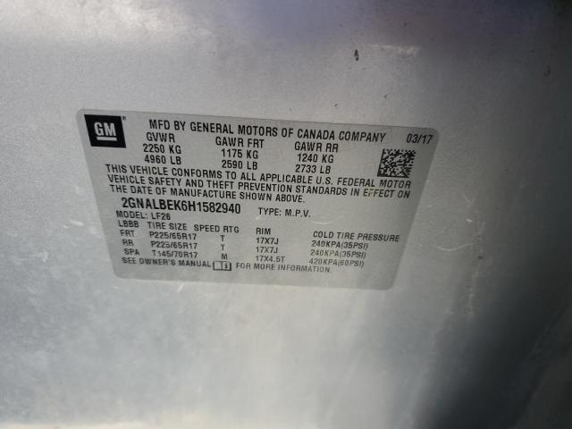 2GNALBEK6H1582940 - 2017 CHEVROLET EQUINOX LS SILVER photo 14