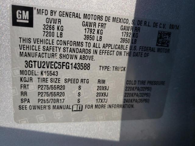 3GTU2VEC5FG143588 - 2015 GMC SIERRA K1500 SLT SILVER photo 13