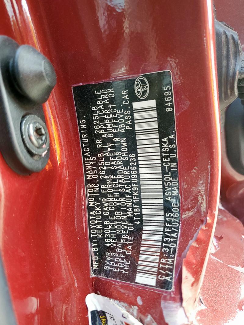 4T1BF1FK9FU966236 - 2015 TOYOTA CAMRY LE RED photo 12