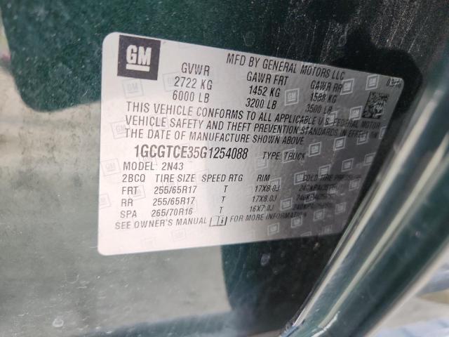 1GCGTCE35G1254088 - 2016 CHEVROLET COLORADO LT GREEN photo 12