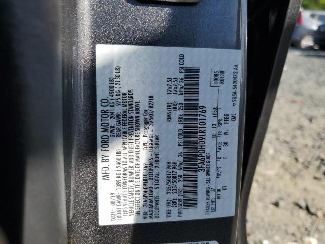 3FA6P0HD9LR101769 - 2020 FORD FUSION SE GRAY photo 12