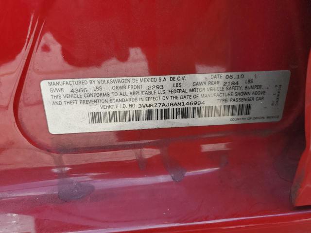 3VWRZ7AJ8AM146994 - 2010 VOLKSWAGEN JETTA SE RED photo 12