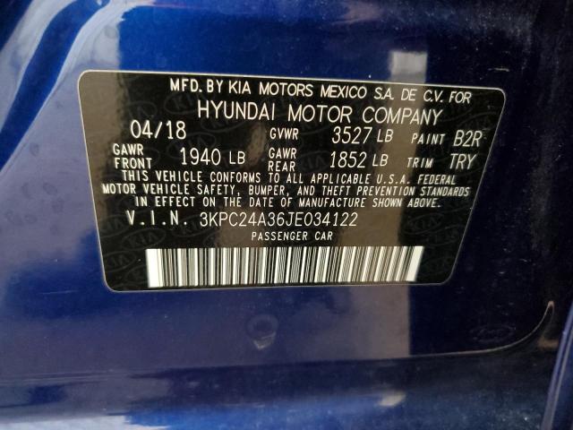 3KPC24A36JE034122 - 2018 HYUNDAI ACCENT SE Көк фото 13