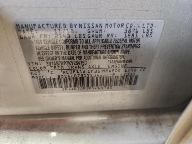 3N1AB7AP3KY264750 - 2019 NISSAN SENTRA S 银色 照片 13